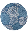 Zinnia Modern Floral Textured Weave Navy/Aqua 6' Round Indoor/Outdoor Area Rug