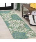 Zinnia Modern Floral Textured Weave Cream/Green 2 ft. x 10 ft. Indoor/Outdoor Runner Rug