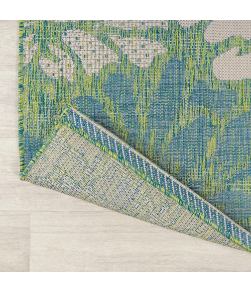 Zinnia Modern Floral Textured Weave Cream/Green 5' Square Indoor/Outdoor Area Rug