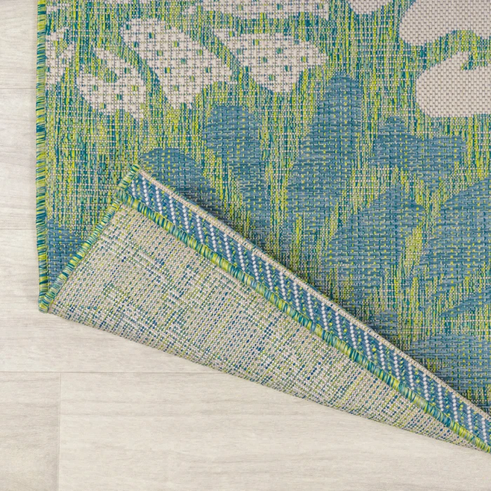 Zinnia Modern Floral Textured Weave Cream/Green 2 ft. x 10 ft. Indoor/Outdoor Runner Rug