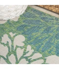 Zinnia Modern Floral Textured Weave Cream/Green 5' Square Indoor/Outdoor Area Rug