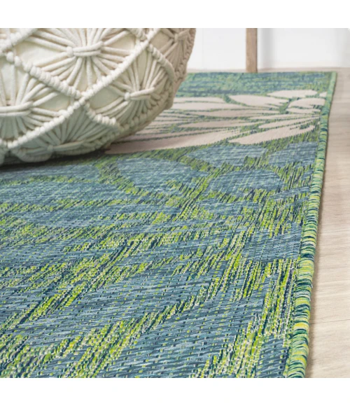 Zinnia Modern Floral Textured Weave Cream/Green 5' Square Indoor/Outdoor Area Rug