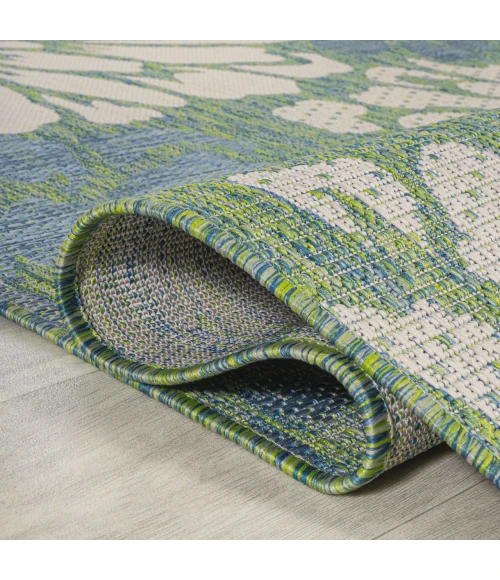 Zinnia Modern Floral Textured Weave Cream/Green 5' Square Indoor/Outdoor Area Rug