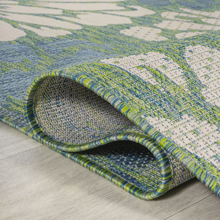 Zinnia Modern Floral Textured Weave Cream/Green 2 ft. x 10 ft. Indoor/Outdoor Runner Rug