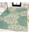 Zinnia Modern Floral Textured Weave Cream/Green 8 ft. x 10 ft. Indoor/Outdoor Area Rug