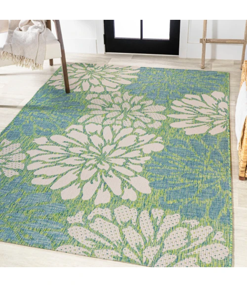 Zinnia Modern Floral Textured Weave Cream/Green 8 ft. x 10 ft. Indoor/Outdoor Area Rug