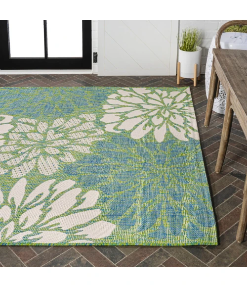 Zinnia Modern Floral Textured Weave Cream/Green 8 ft. x 10 ft. Indoor/Outdoor Area Rug