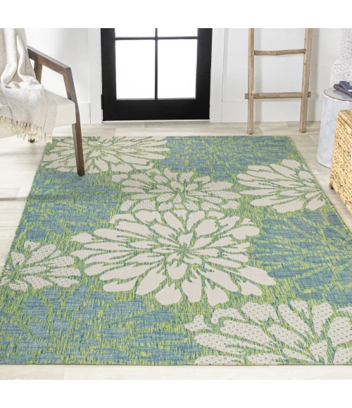 Zinnia Modern Floral Textured Weave Cream/Green 8 ft. x 10 ft. Indoor/Outdoor Area Rug