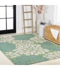 Zinnia Modern Floral Textured Weave Cream/Green 8 ft. x 10 ft. Indoor/Outdoor Area Rug