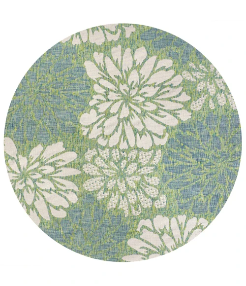 Zinnia Modern Floral Textured Weave Cream/Green 5' Round Indoor/Outdoor Area Rug