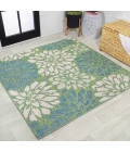 Zinnia Modern Floral Textured Weave Cream/Green 5' Square Indoor/Outdoor Area Rug