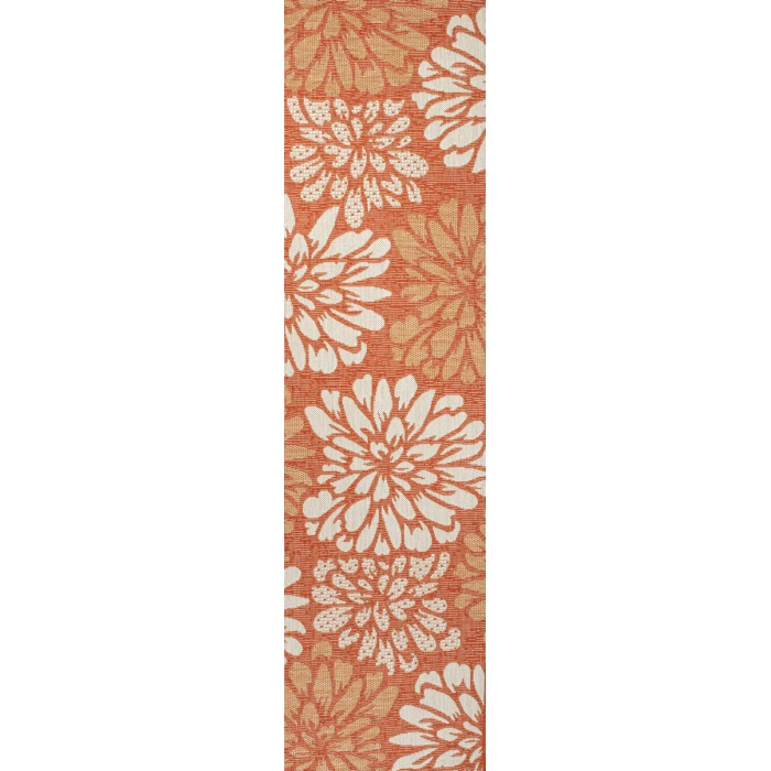 Zinnia Modern Floral Textured Weave Orange/Cream 2 ft. x 8 ft. Indoor/Outdoor Runner Rug