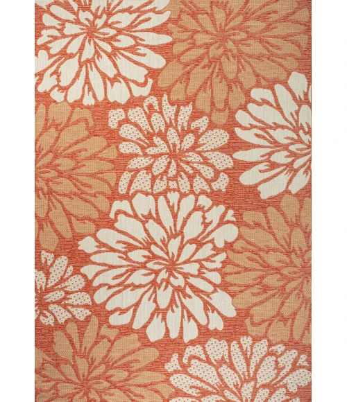Zinnia Modern Floral Textured Weave Orange/Cream 4 ft. x 6 ft. Indoor/Outdoor Area Rug