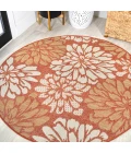 Zinnia Modern Floral Textured Weave Orange/Cream 5' Round Indoor/Outdoor Area Rug