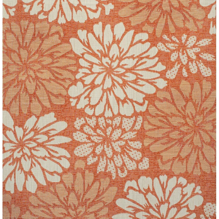 Zinnia Modern Floral Textured Weave Orange/Cream 5' Square Indoor/Outdoor Area Rug