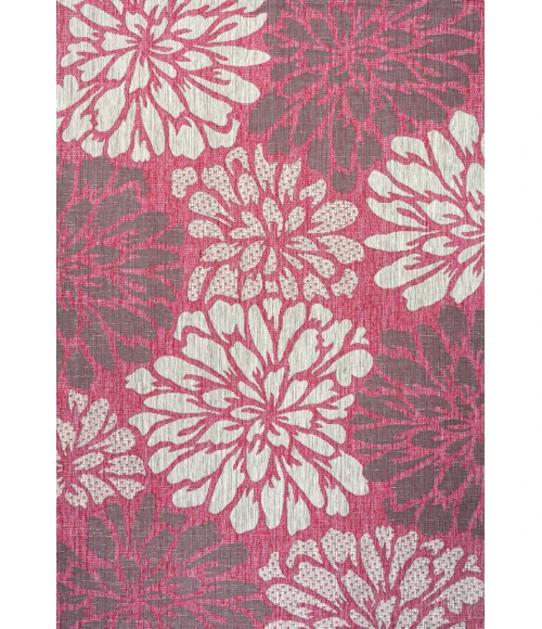 Zinnia Modern Floral Textured Weave Fuchsia/Light Gray 5 ft. x 8 ft. Indoor/Outdoor Area Rug