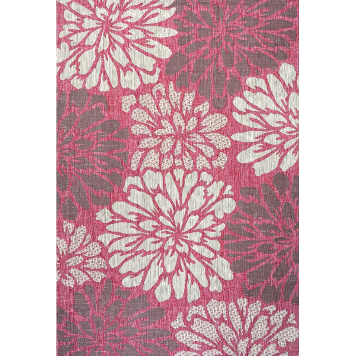 Zinnia Modern Floral Textured Weave Fuchsia/Light Gray 3 ft. x 5 ft. Indoor/Outdoor Area Rug
