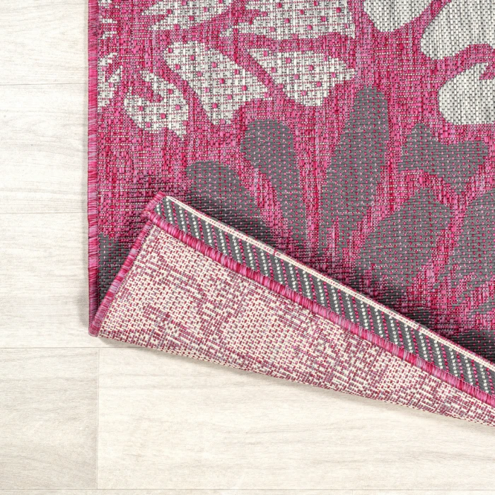 Zinnia Modern Floral Textured Weave Fuchsia/Light Gray 2 ft. x 8 ft. Indoor/Outdoor Runner Rug