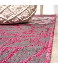 Zinnia Modern Floral Textured Weave Fuchsia/Light Gray 2 ft. x 10 ft. Indoor/Outdoor Runner Rug