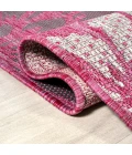 Zinnia Modern Floral Textured Weave Fuchsia/Light Gray 2 ft. x 10 ft. Indoor/Outdoor Runner Rug