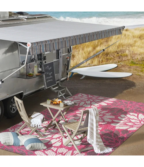 Zinnia Modern Floral Textured Weave Fuchsia/Light Gray 2 ft. x 10 ft. Indoor/Outdoor Runner Rug