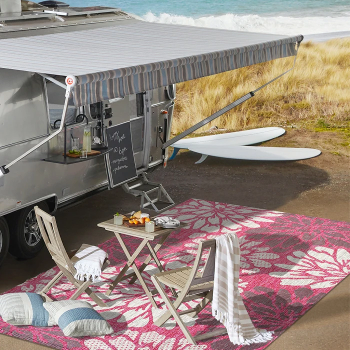 Zinnia Modern Floral Textured Weave Fuchsia/Light Gray 2 ft. x 8 ft. Indoor/Outdoor Runner Rug