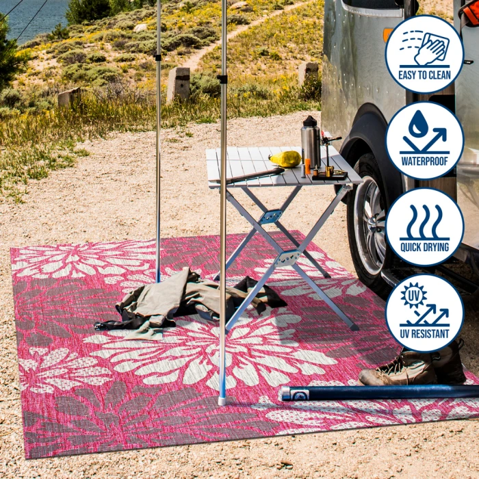 Zinnia Modern Floral Textured Weave Fuchsia/Light Gray 2 ft. x 8 ft. Indoor/Outdoor Runner Rug