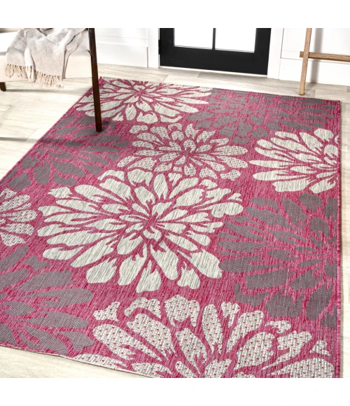 Zinnia Modern Floral Textured Weave Fuchsia/Light Gray 5 ft. x 8 ft. Indoor/Outdoor Area Rug