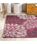 Zinnia Modern Floral Textured Weave Fuchsia/Light Gray 5 ft. x 8 ft. Indoor/Outdoor Area Rug