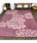 Zinnia Modern Floral Textured Weave Fuchsia/Light Gray 5 ft. x 8 ft. Indoor/Outdoor Area Rug