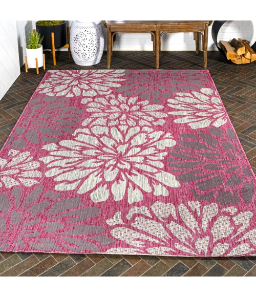 Zinnia Modern Floral Textured Weave Fuchsia/Light Gray 5 ft. x 8 ft. Indoor/Outdoor Area Rug