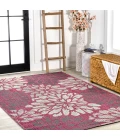 Zinnia Modern Floral Textured Weave Fuchsia/Light Gray 5 ft. x 8 ft. Indoor/Outdoor Area Rug
