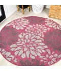 Zinnia Modern Floral Textured Weave Fuchsia/Light Gray 5' Round Indoor/Outdoor Area Rug