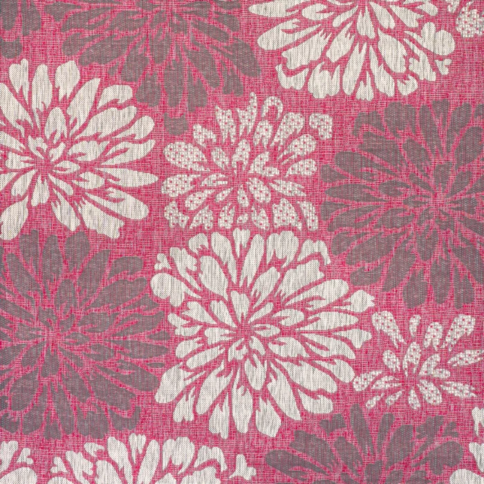 Zinnia Modern Floral Textured Weave Fuchsia/Light Gray 5' Square Indoor/Outdoor Area Rug