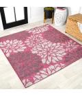 Zinnia Modern Floral Textured Weave Fuchsia/Light Gray 5' Square Indoor/Outdoor Area Rug