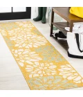Zinnia Modern Floral Textured Weave Yellow/Cream 2 ft. x 10 ft. Indoor/Outdoor Runner Rug