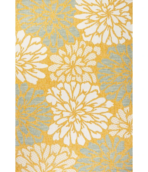 Zinnia Modern Floral Textured Weave Yellow/Cream 9 ft. x 12 ft. Indoor/Outdoor Area Rug