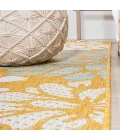 Zinnia Modern Floral Textured Weave Yellow/Cream 5' Square Indoor/Outdoor Area Rug