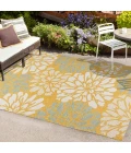 Zinnia Modern Floral Textured Weave Yellow/Cream 9 ft. x 12 ft. Indoor/Outdoor Area Rug