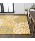 Zinnia Modern Floral Textured Weave Yellow/Cream 9 ft. x 12 ft. Indoor/Outdoor Area Rug