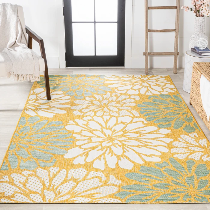 Zinnia Modern Floral Textured Weave Yellow/Cream 5 ft. x 8 ft. Indoor/Outdoor Area Rug