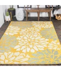 Zinnia Modern Floral Textured Weave Yellow/Cream 9 ft. x 12 ft. Indoor/Outdoor Area Rug