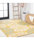 Zinnia Modern Floral Textured Weave Yellow/Cream 9 ft. x 12 ft. Indoor/Outdoor Area Rug