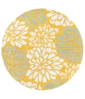Zinnia Modern Floral Textured Weave Yellow/Cream 5' Round Indoor/Outdoor Area Rug