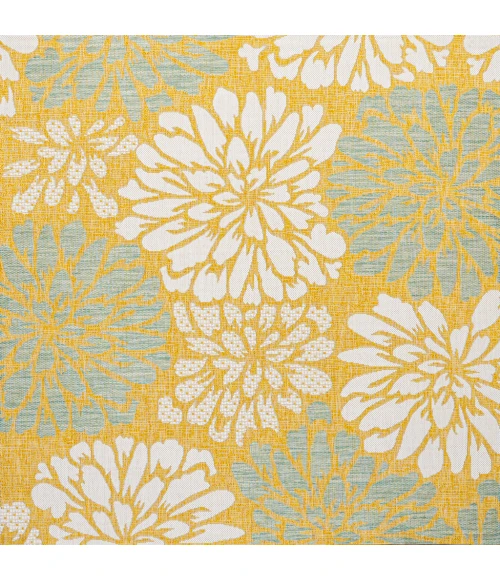Zinnia Modern Floral Textured Weave Yellow/Cream 5' Square Indoor/Outdoor Area Rug