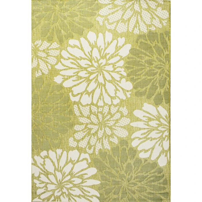 Zinnia Modern Floral Textured Weave Green/Cream 3 ft. x 5 ft. Indoor/Outdoor Area Rug