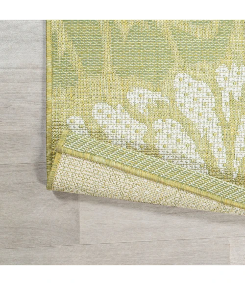 Zinnia Modern Floral Textured Weave Green/Cream 2 ft. x 10 ft. Indoor/Outdoor Runner Rug