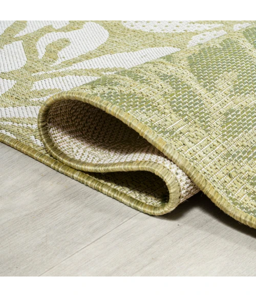 Zinnia Modern Floral Textured Weave Green/Cream 2 ft. x 10 ft. Indoor/Outdoor Runner Rug