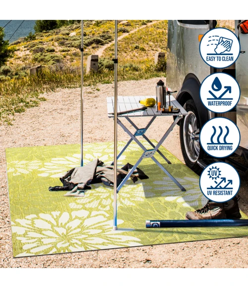 Zinnia Modern Floral Textured Weave Green/Cream 2 ft. x 10 ft. Indoor/Outdoor Runner Rug