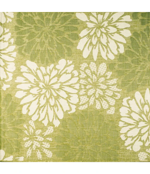 Zinnia Modern Floral Textured Weave Green/Cream 5' Square Indoor/Outdoor Area Rug